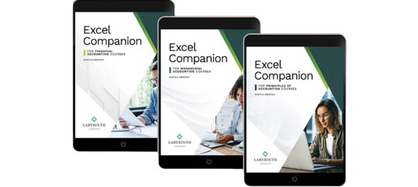 Excel Supplements shown as ebooks in tablets for Financial, Managerial, Principles of Accounting Courses